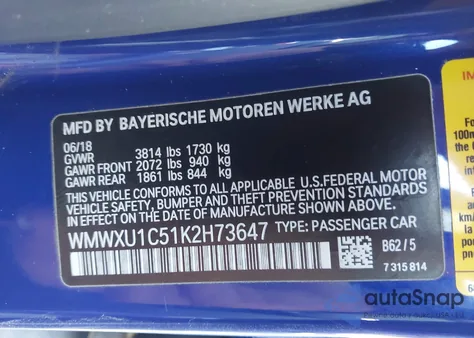 2019 Mini Hardtop Oxford Edition из США, поврежденный, VIN WMWXU1C51K2H73647